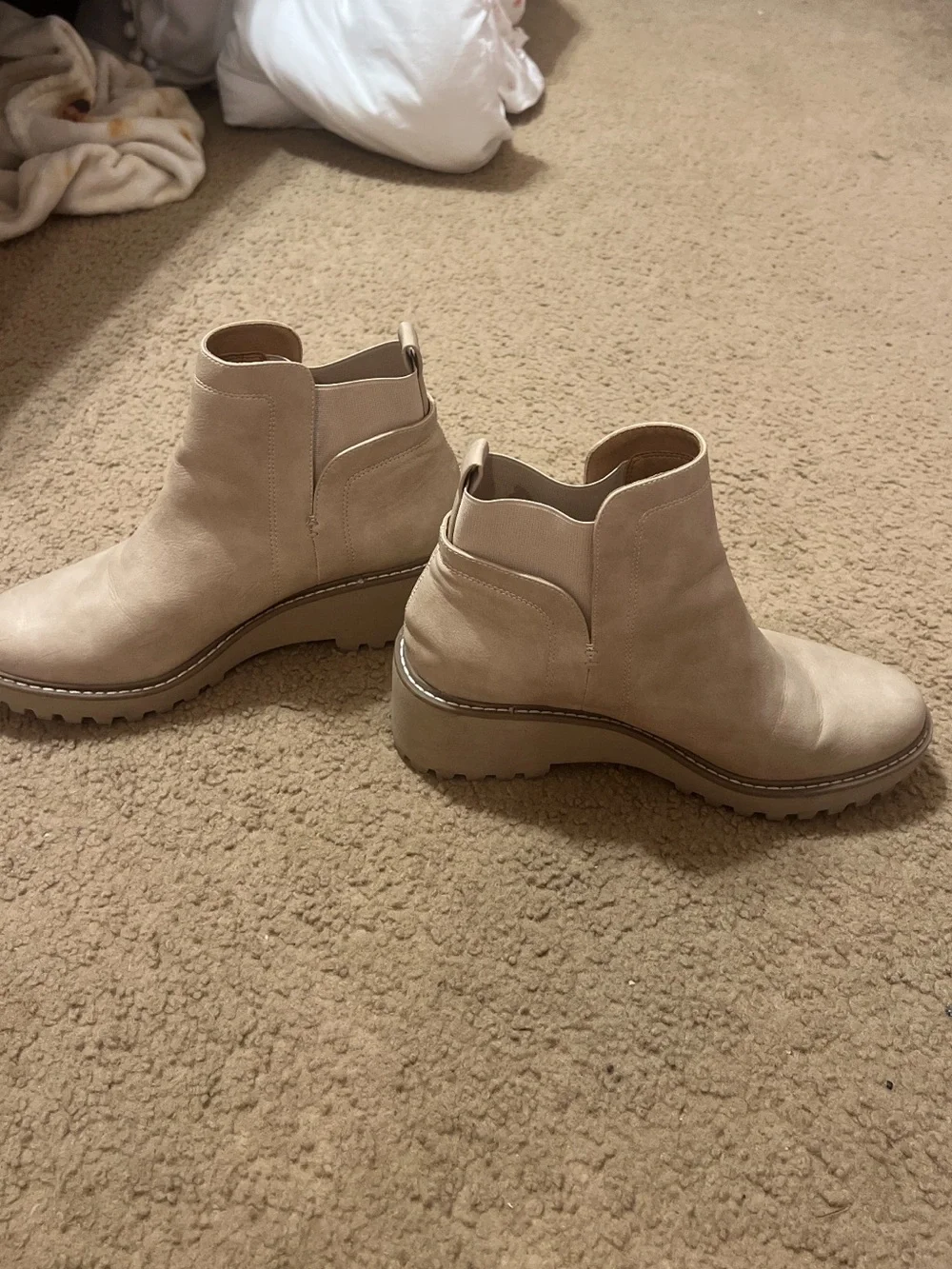 Macy's Cream Leather Chelsea Lug Ankle Boots